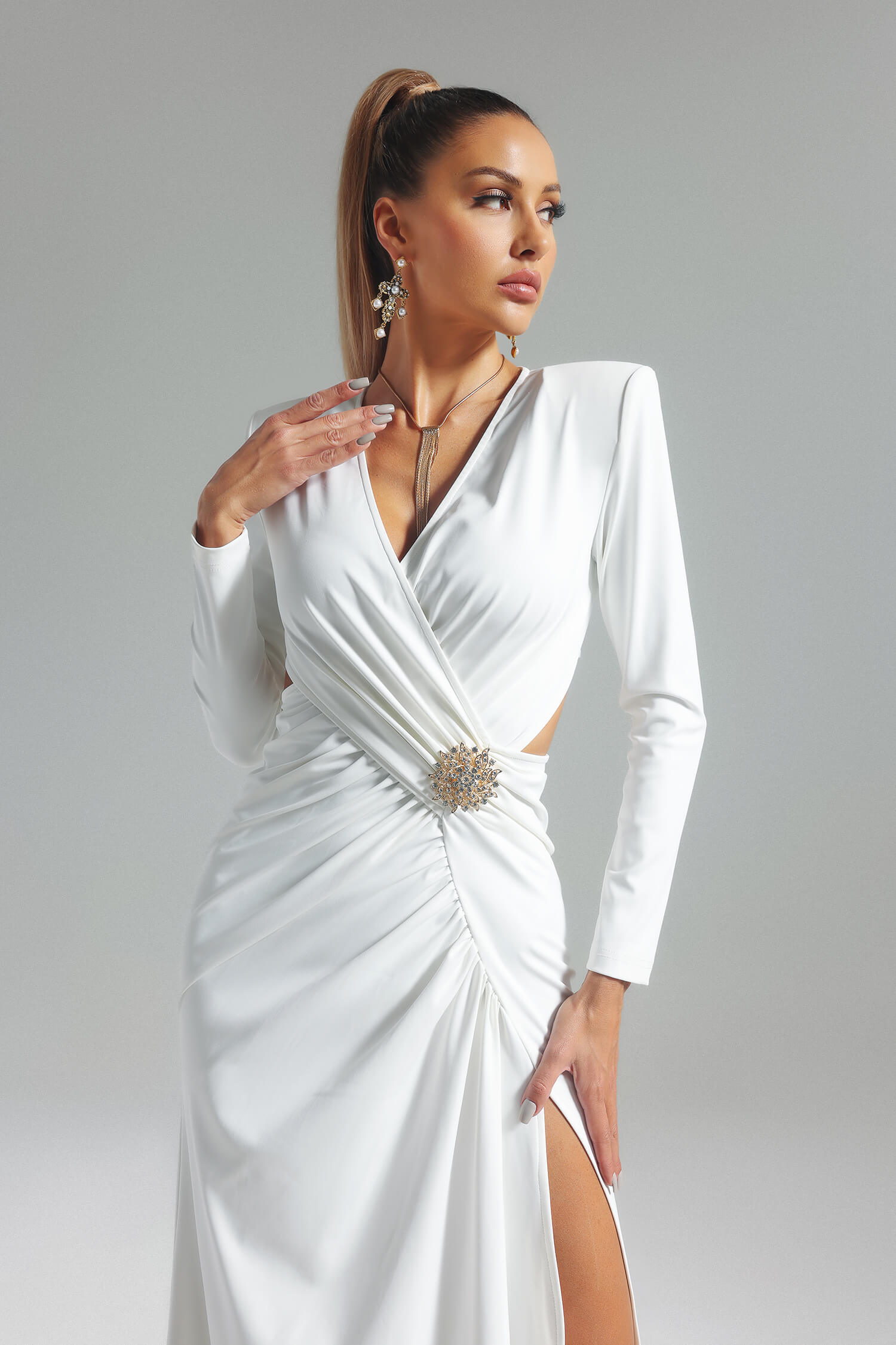 V Neck High Split Dress - Adyce - Image 4