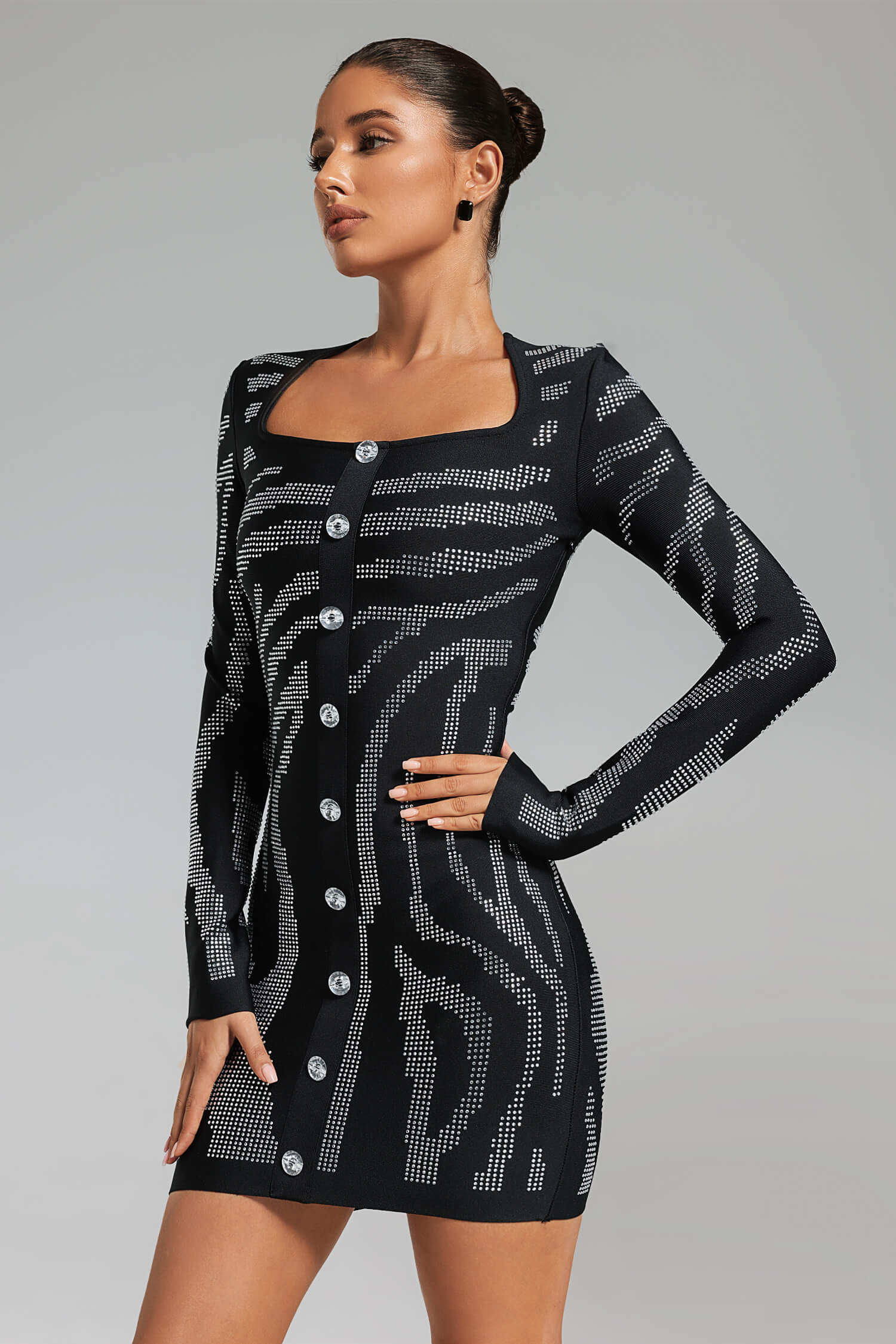 Long Sleeve Buttons Dress - Isha - Image 7