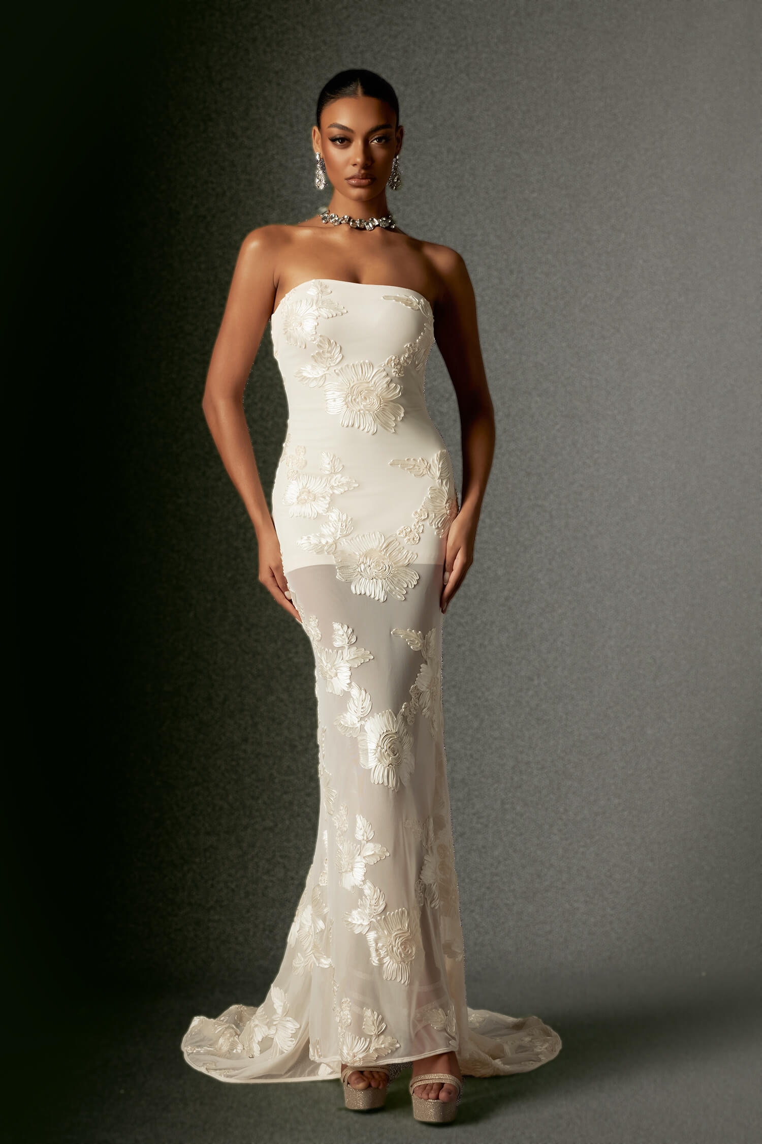 Strapless Embroidery Long Dress - Biana - Image 2