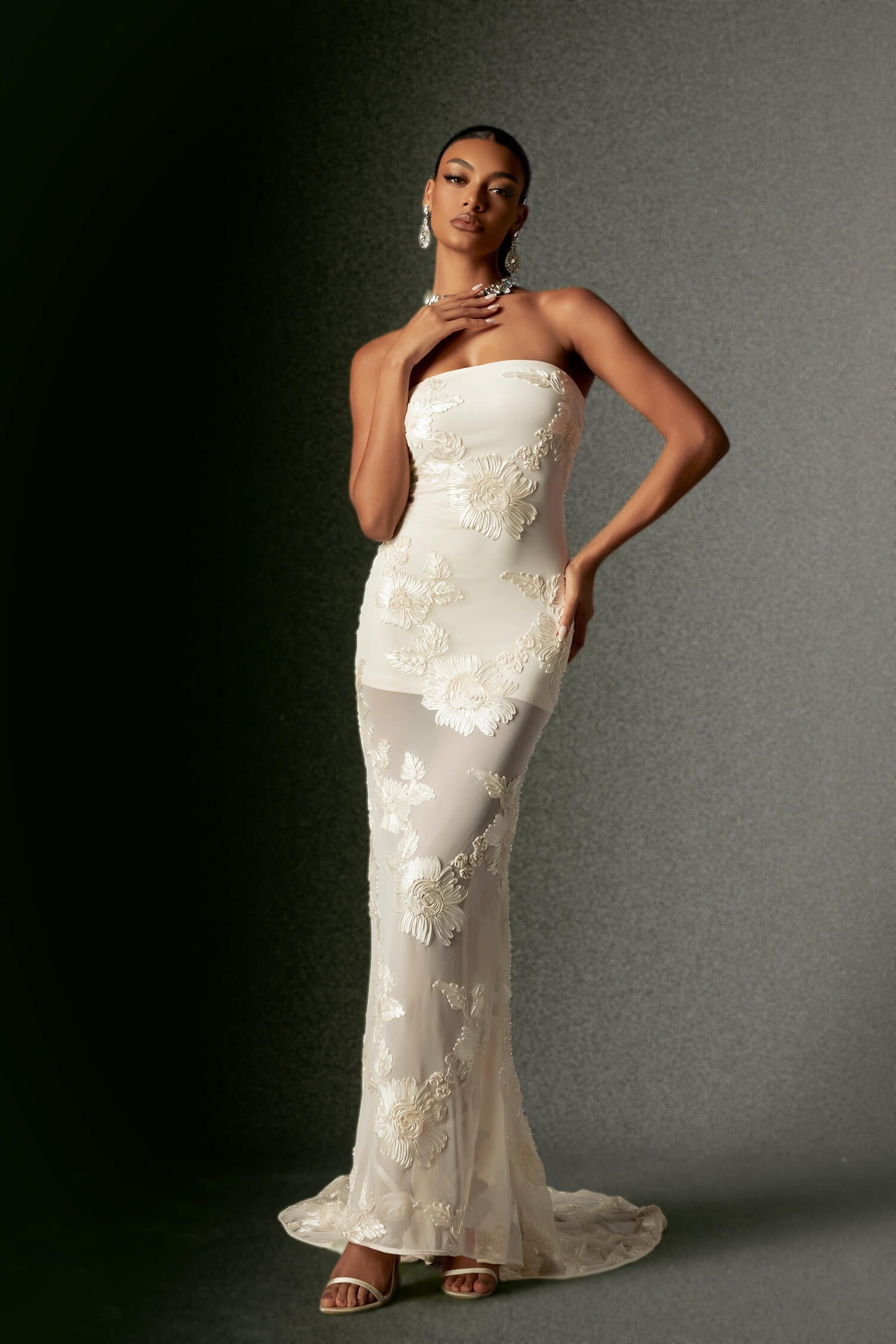 Strapless Embroidery Long Dress - Biana - Image 3