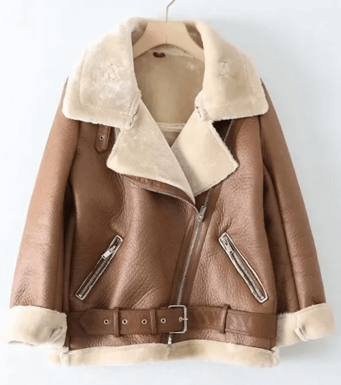 Thick Faux Leather Fur Sheepskin Jacket - Janice - Image 3