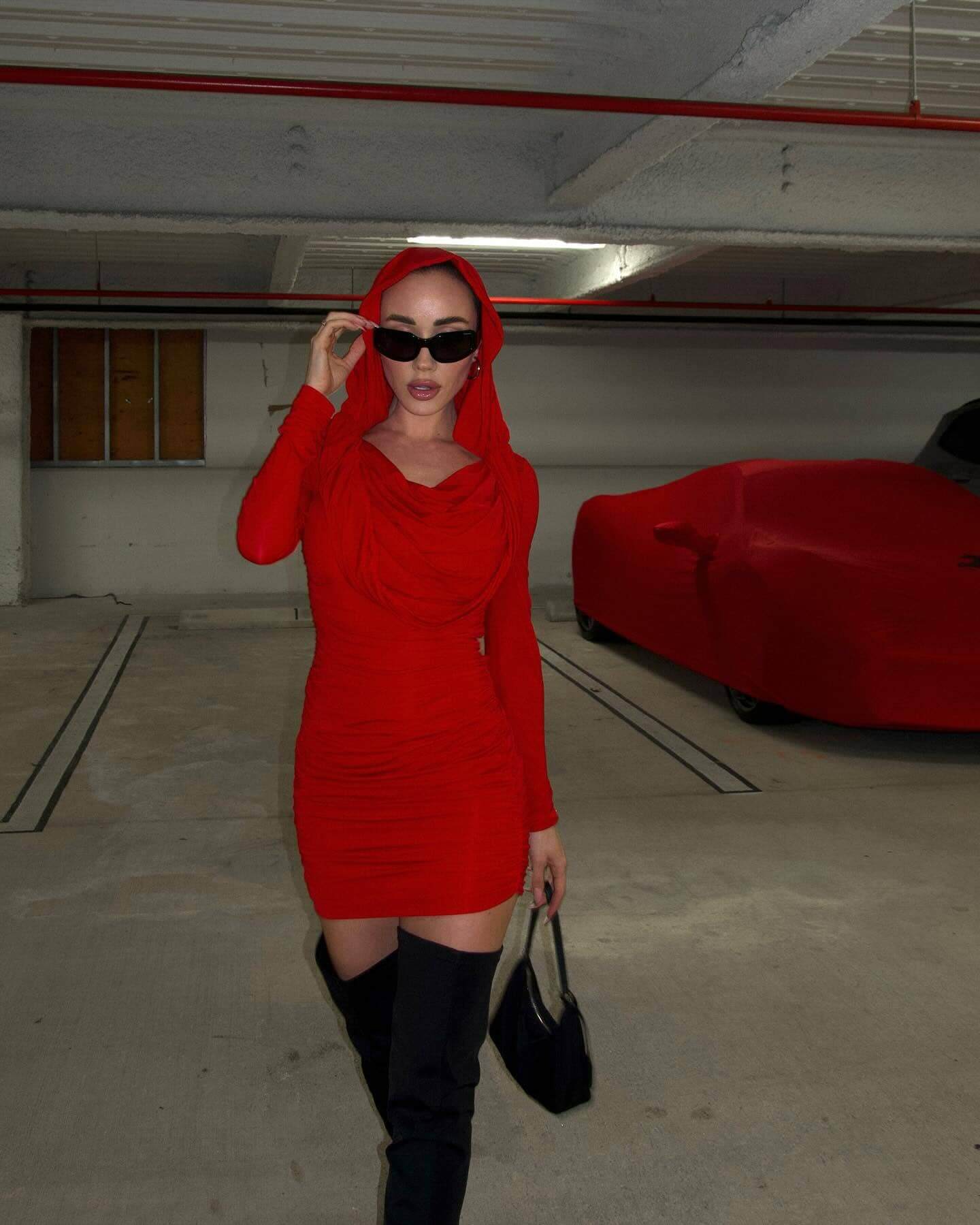 Hooded U Collar Dress - Denara - Image 12