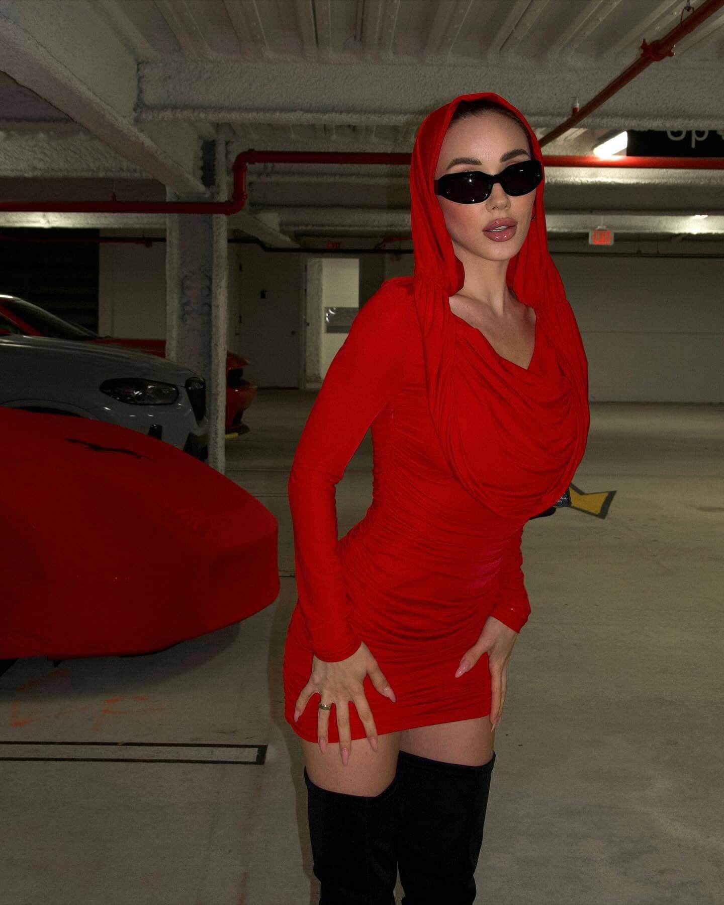 Hooded U Collar Dress - Denara - Image 9