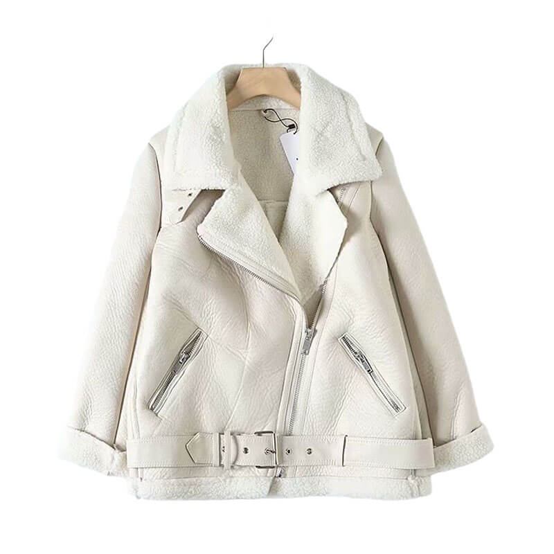 Thick Faux Leather Fur Sheepskin Jacket - Janice - Image 4