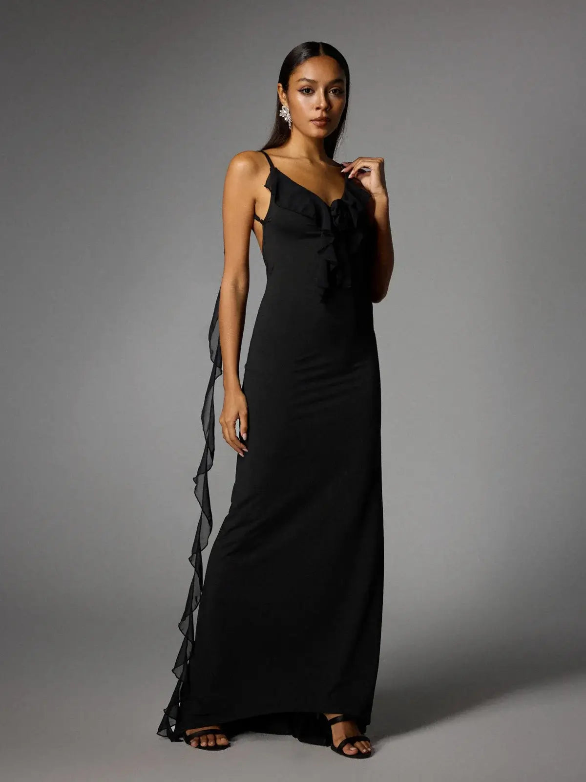 V Neck Backless Draped Dress - Rubia - Image 12