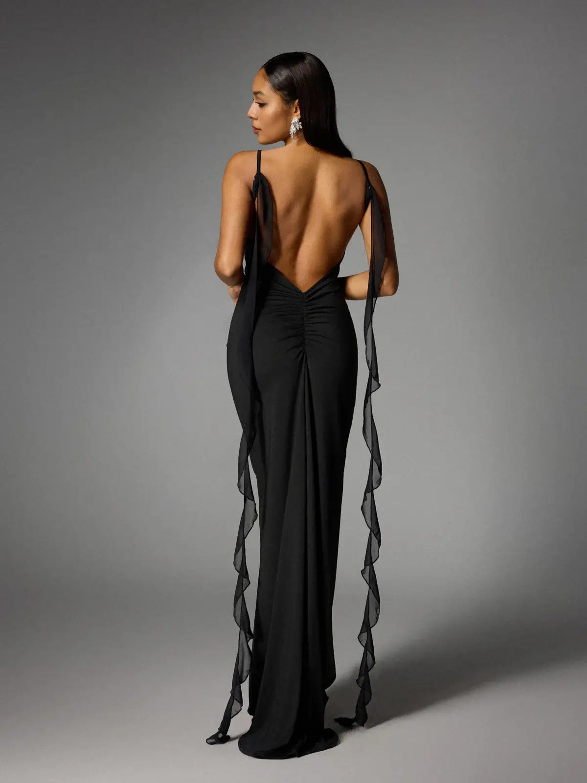 V Neck Backless Draped Dress - Rubia - Image 5