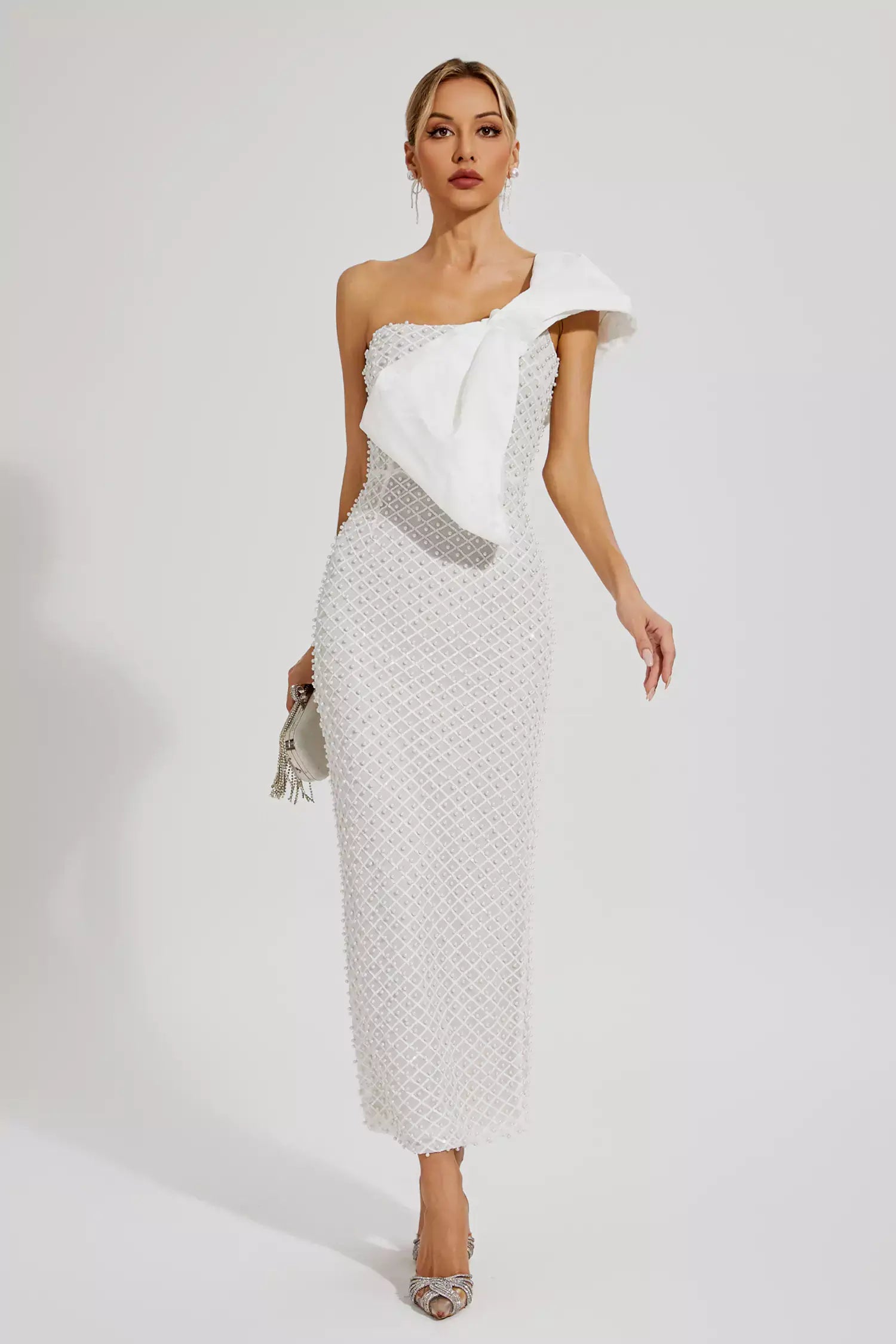 One Shoulder Beaded White Dress - Tania - Image 5