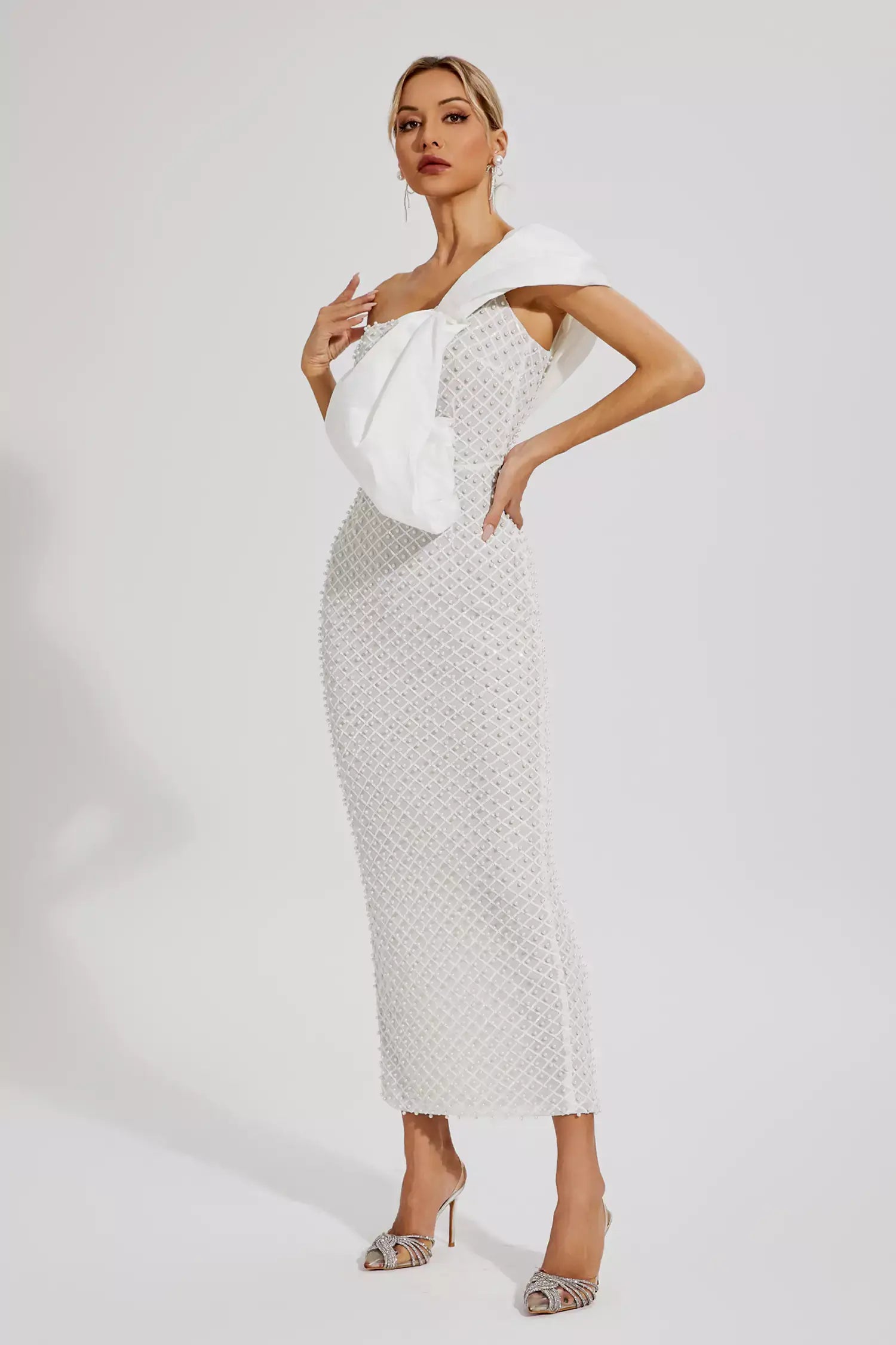 One Shoulder Beaded White Dress - Tania - Image 10