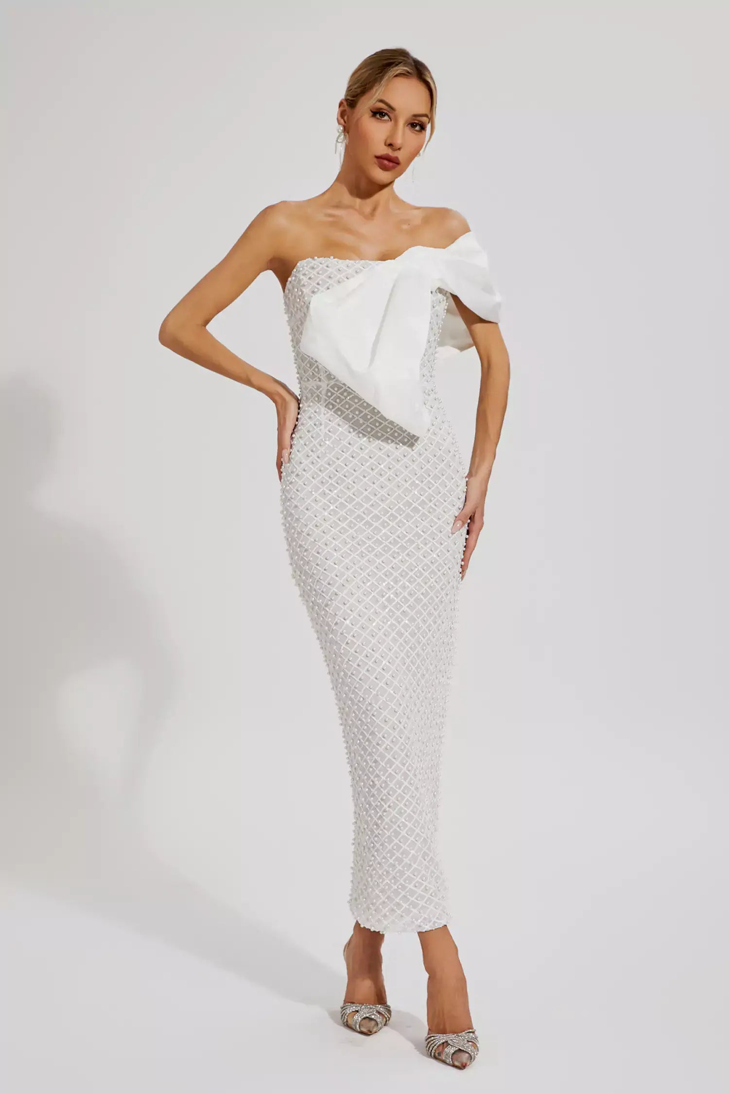 One Shoulder Beaded White Dress - Tania - Image 13