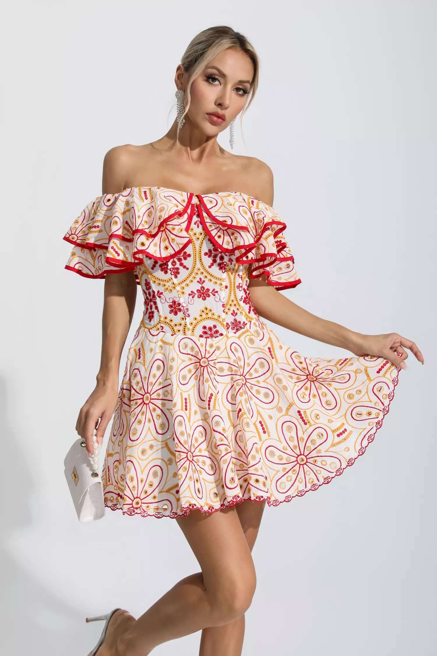Embroidery Ruffles Dress - Rovenia - Image 4