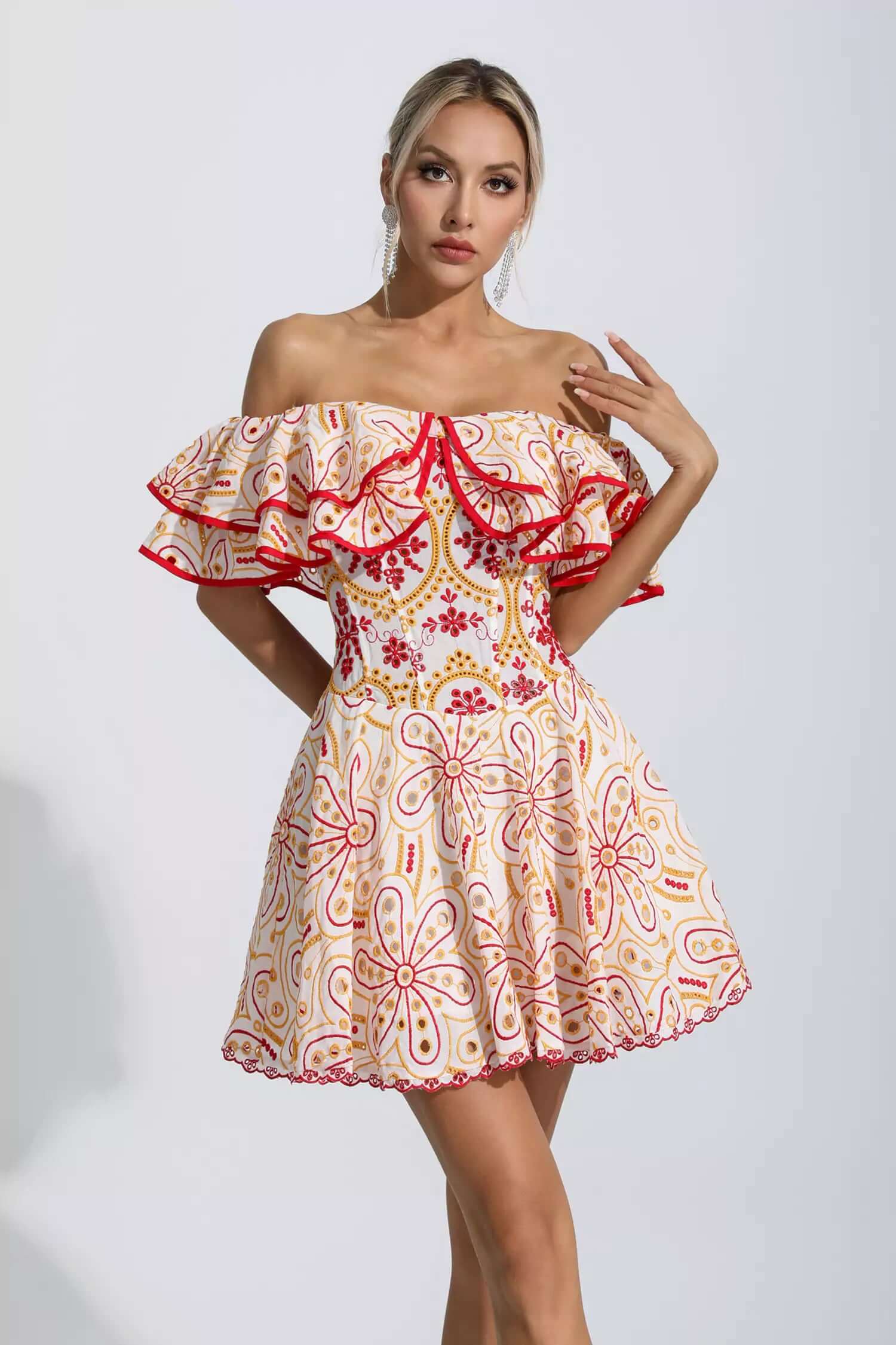 Embroidery Ruffles Dress - Rovenia - Image 6