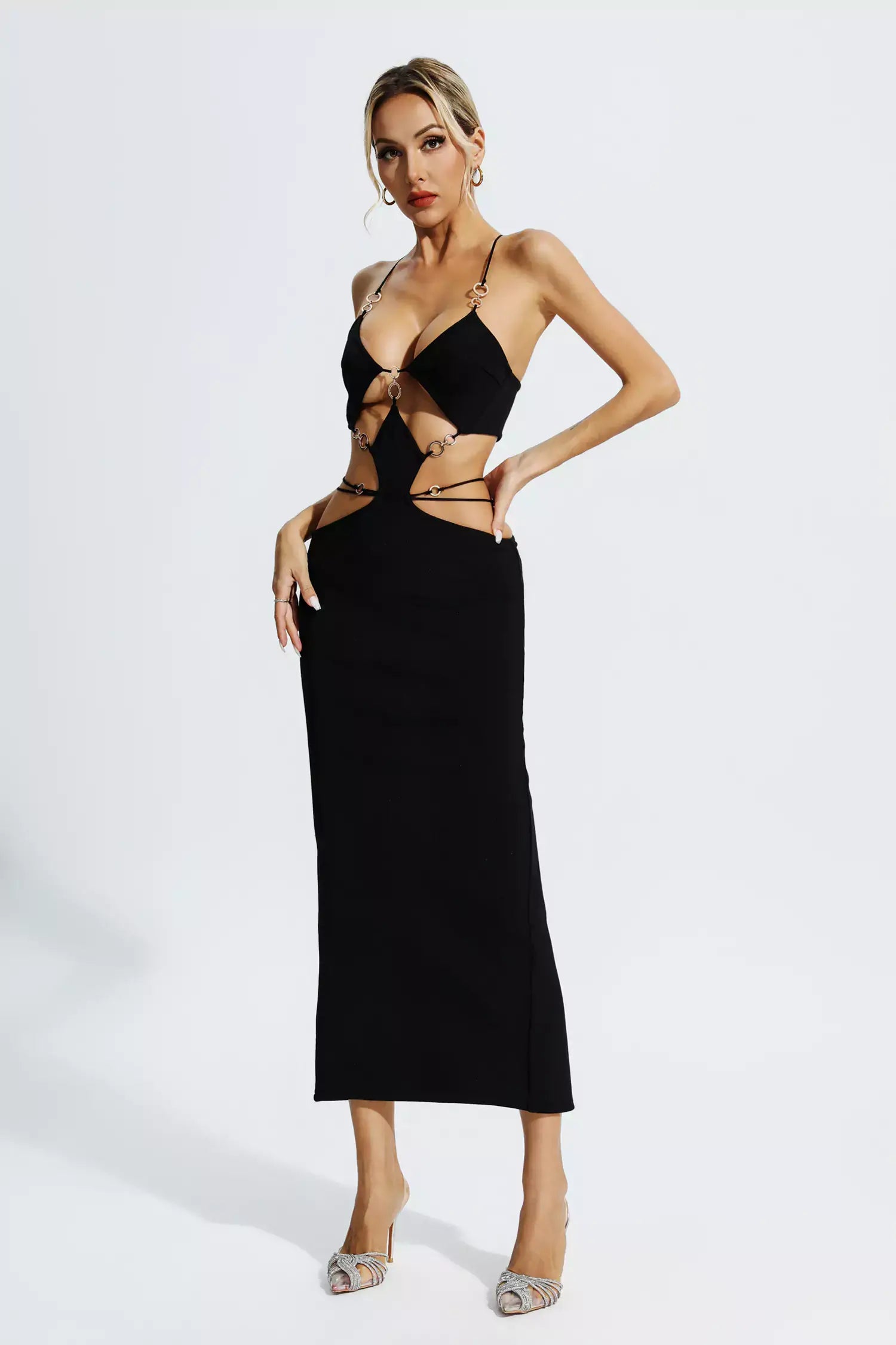 V Neck Backless Cut Out Dress - Aura - Image 10