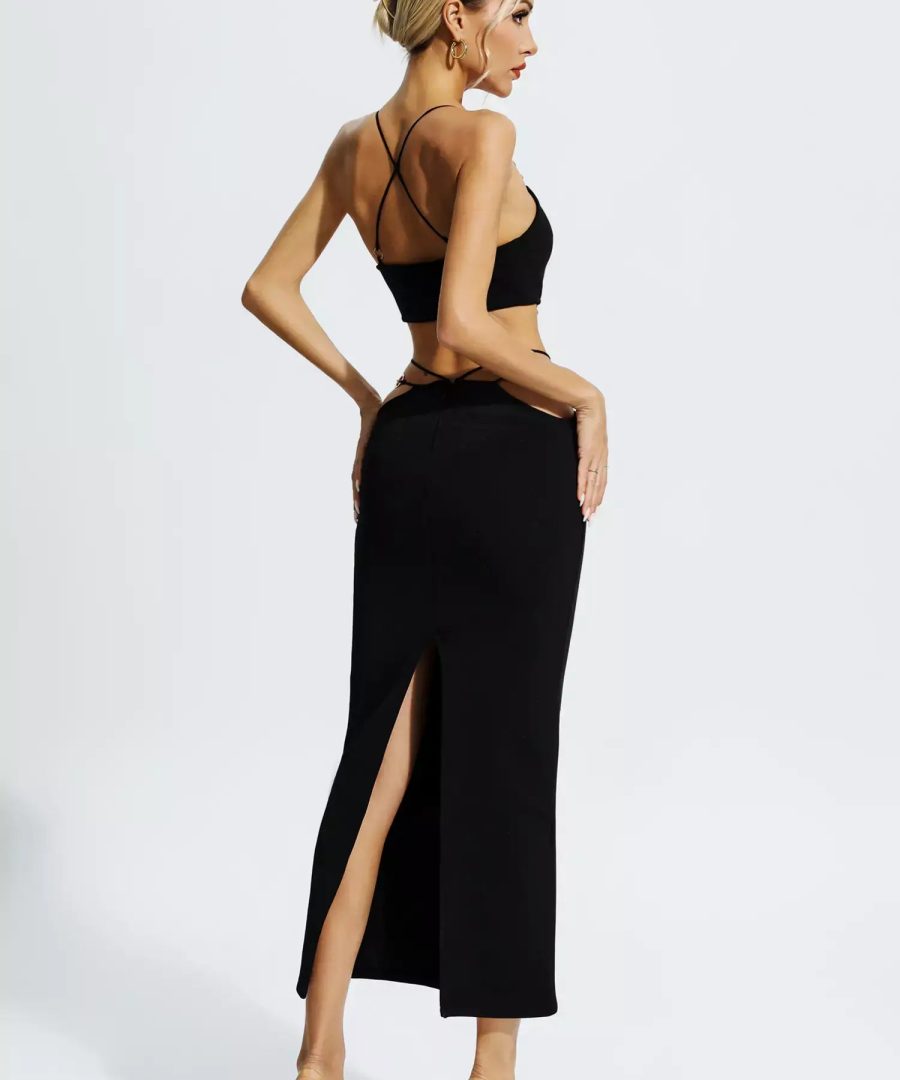 V Neck Backless Cut Out Dress - Aura