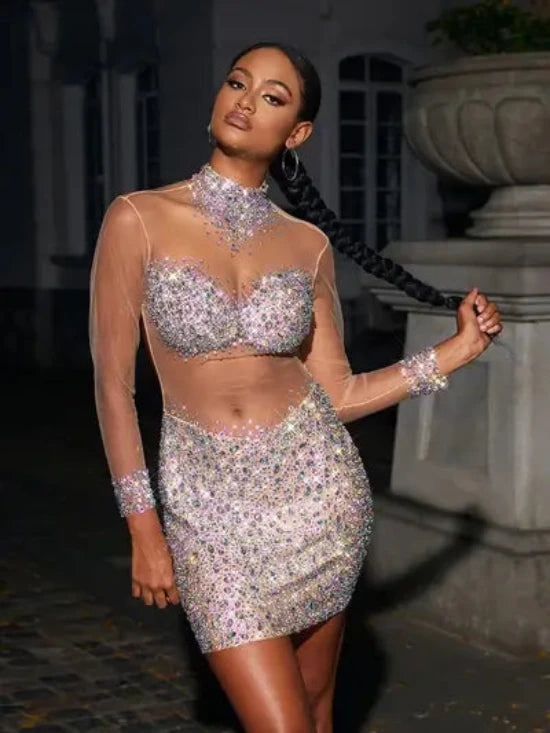Mesh Crystal Mini Dress - Ryacinth - Image 2