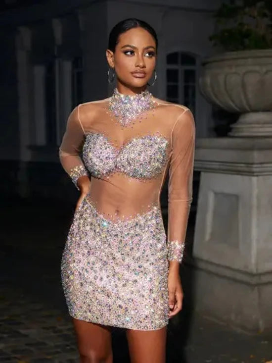 Mesh Crystal Mini Dress - Ryacinth - Image 4