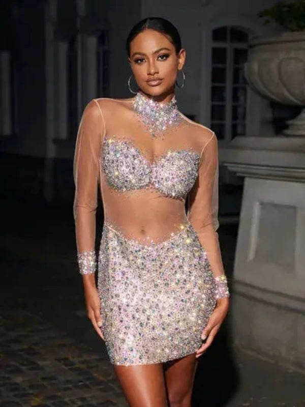 Mesh Crystal Mini Dress - Ryacinth - Image 6