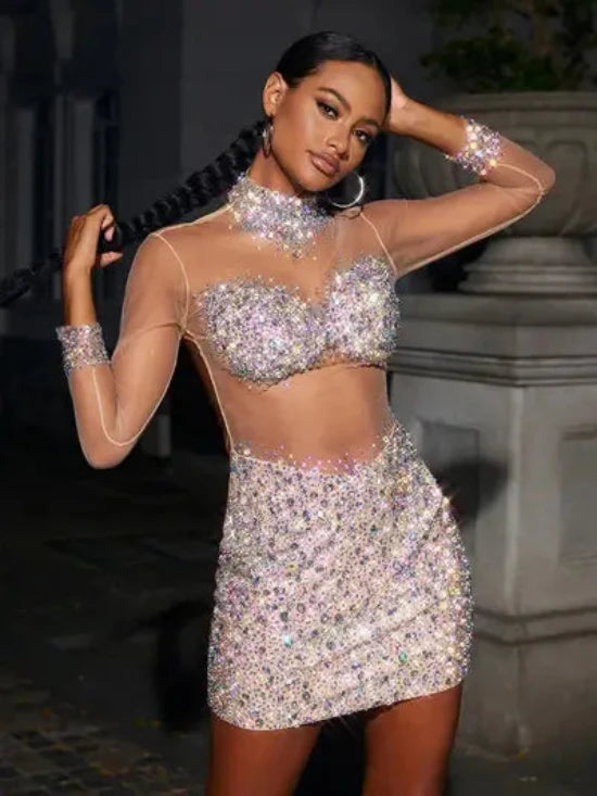 Mesh Crystal Mini Dress - Ryacinth