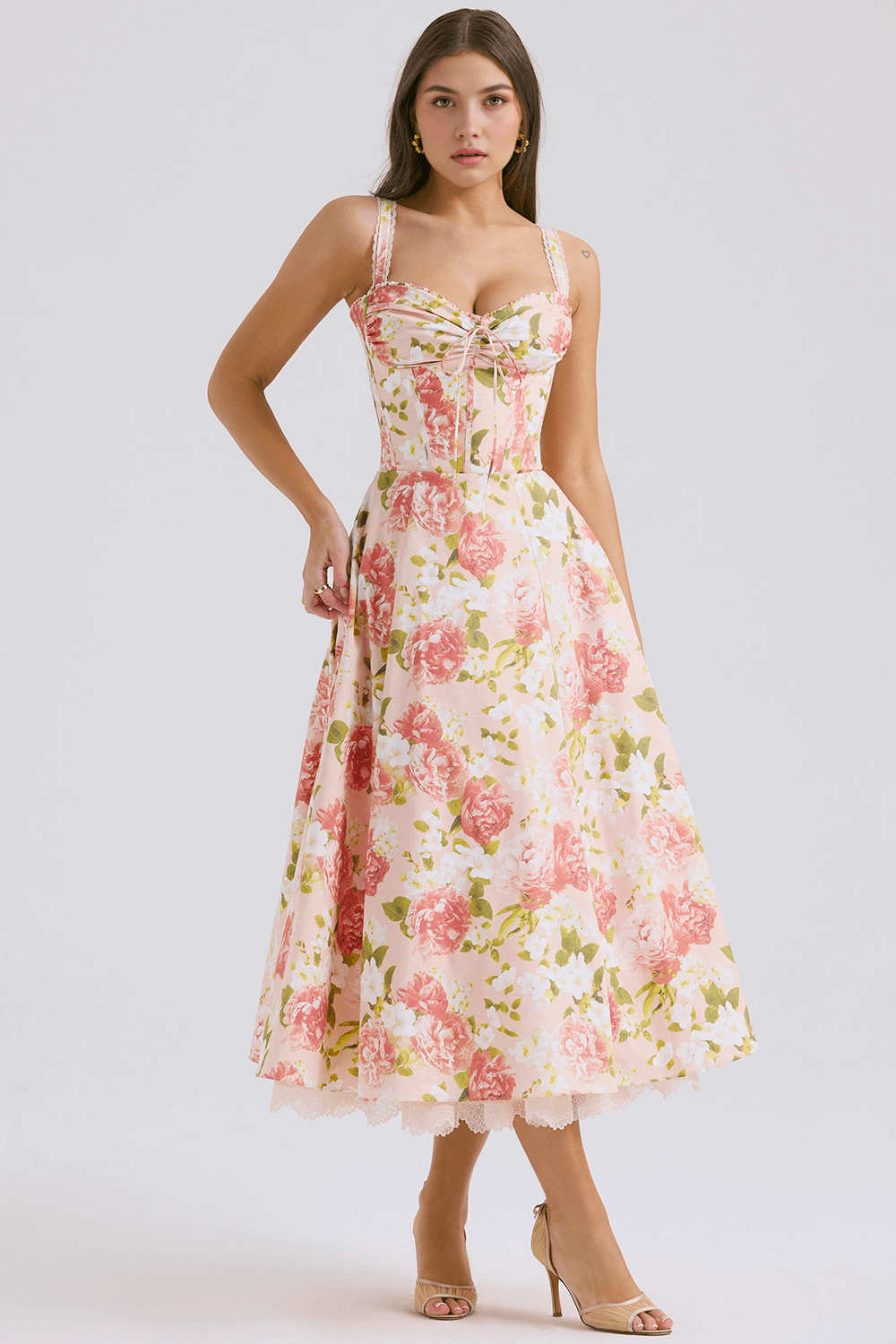 Lace Up Floral Strap Dress - Madala - Image 9