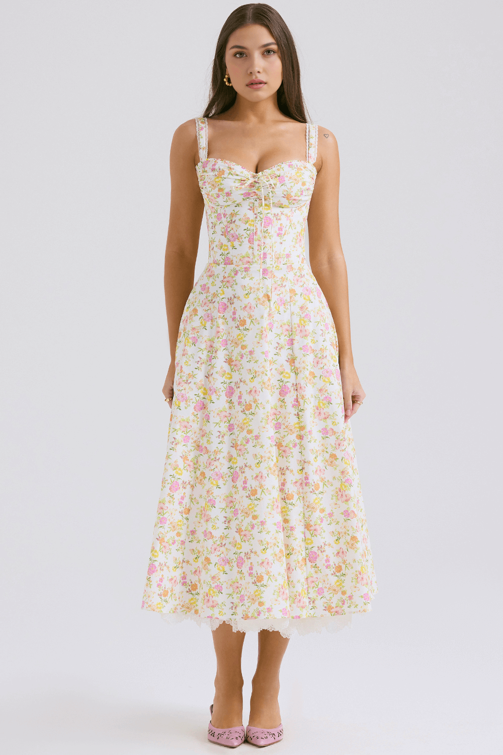 Lace Up Floral Strap Dress - Madala - Image 11