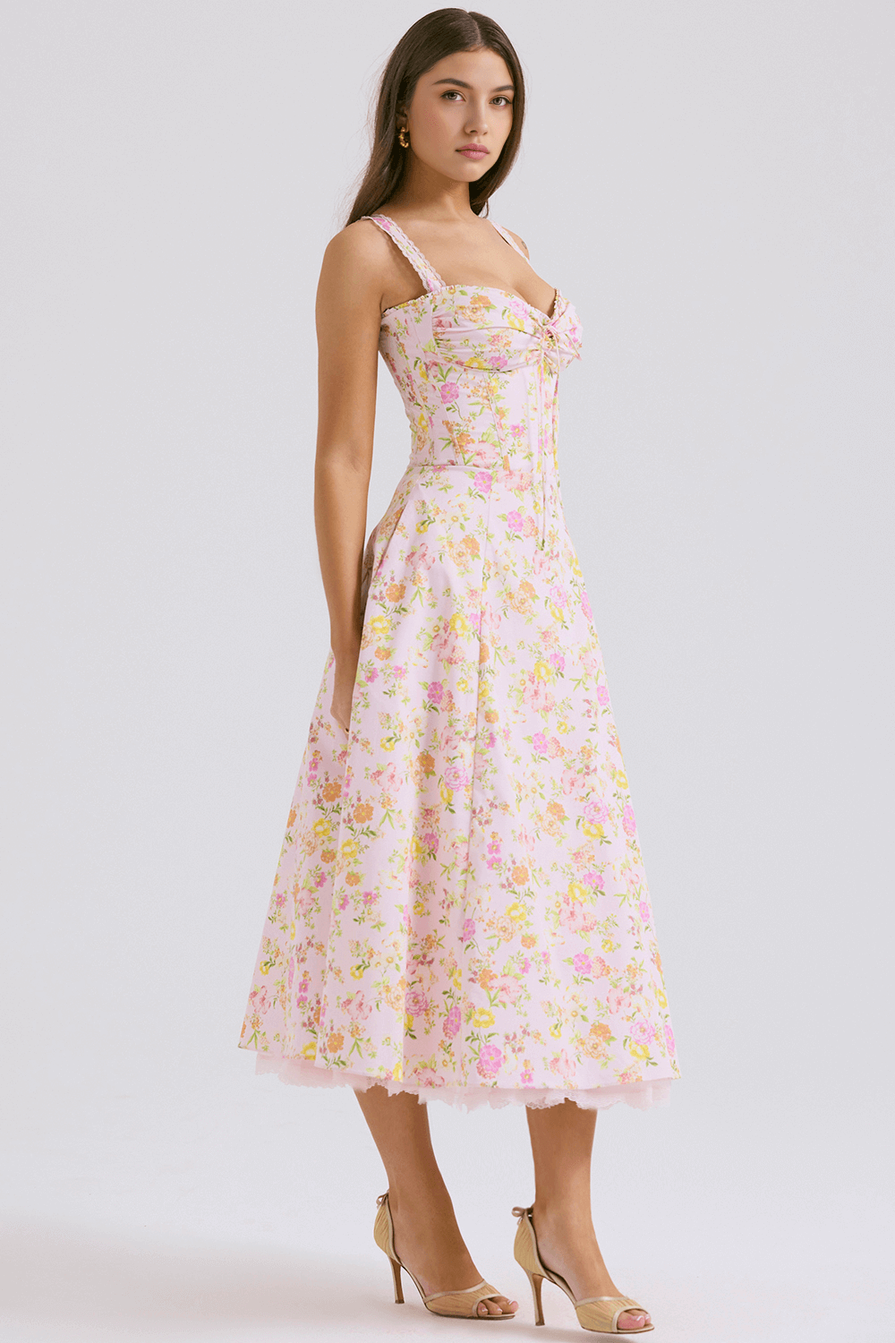 Lace Up Floral Strap Dress - Madala - Image 12