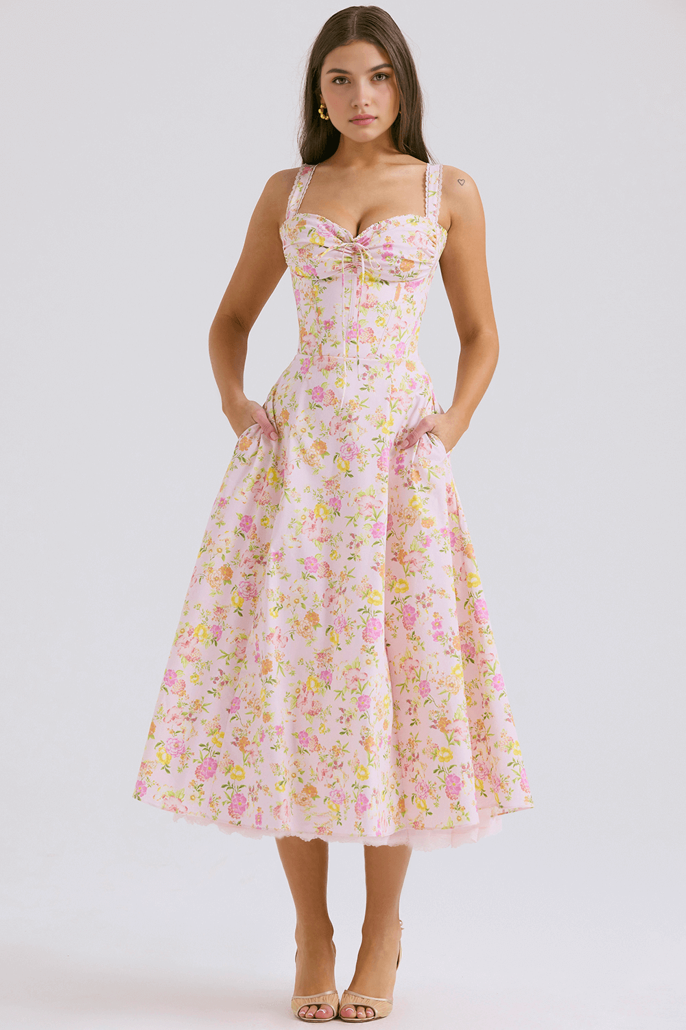 Lace Up Floral Strap Dress - Madala - Image 8