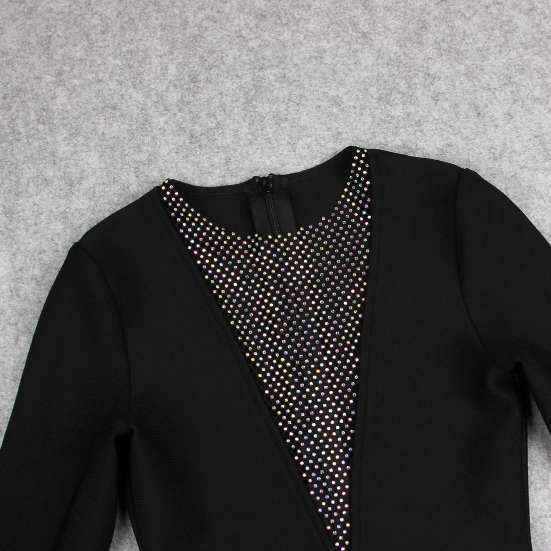 V-neck Mesh Diamond Bodycon Bandage Dress - Suria - Image 5