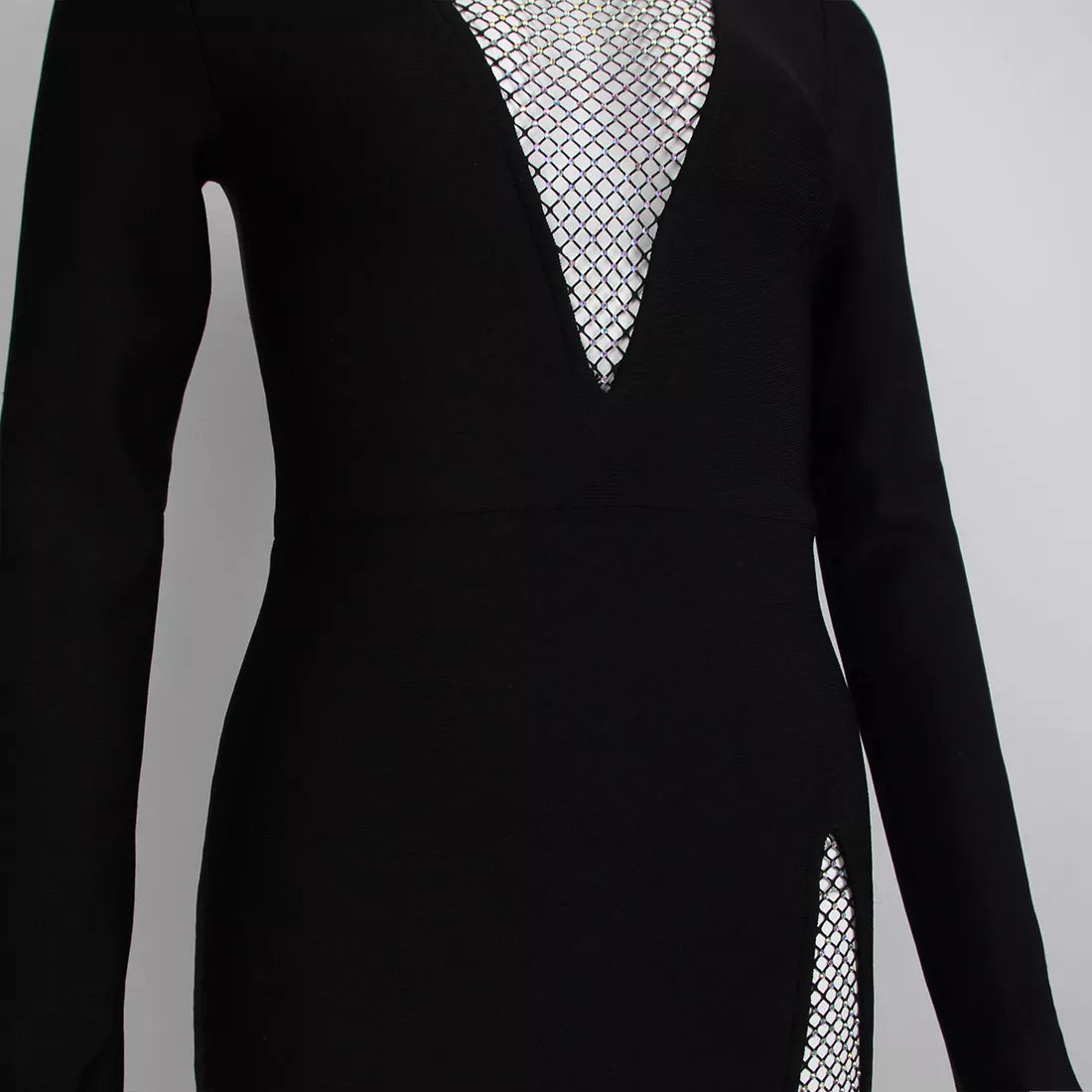 V-neck Mesh Diamond Bodycon Bandage Dress - Suria - Image 7