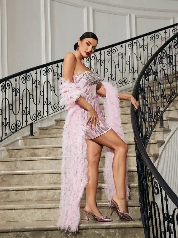 Luxury Sequins With Scarf Dress - Inara - Image 8