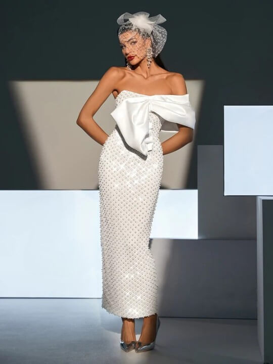 One Shoulder Beaded White Dress - Tania - Image 3