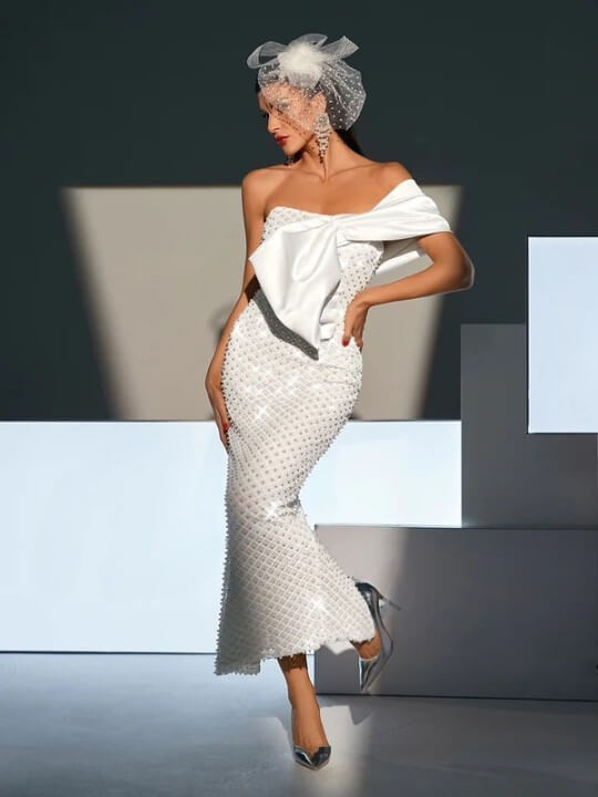 One Shoulder Beaded White Dress - Tania - Image 7