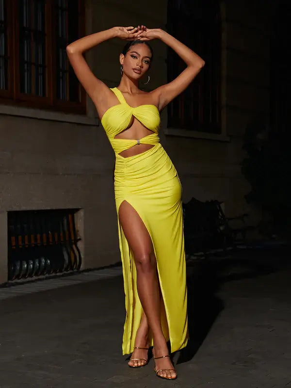 Oblique Shoulder Hollow Out Dress - Liz - Image 16