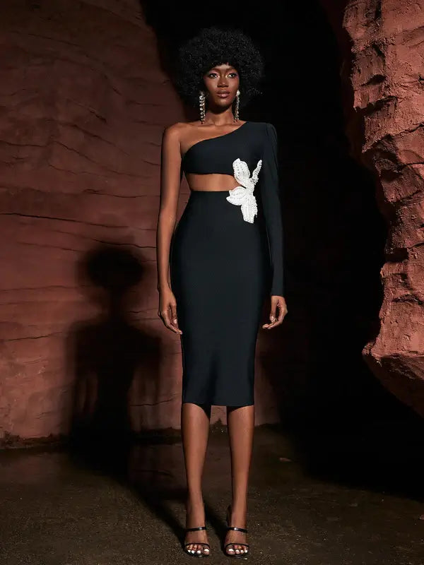 One Shoulder Hollow Out Flower Dress - Suzi - Image 9