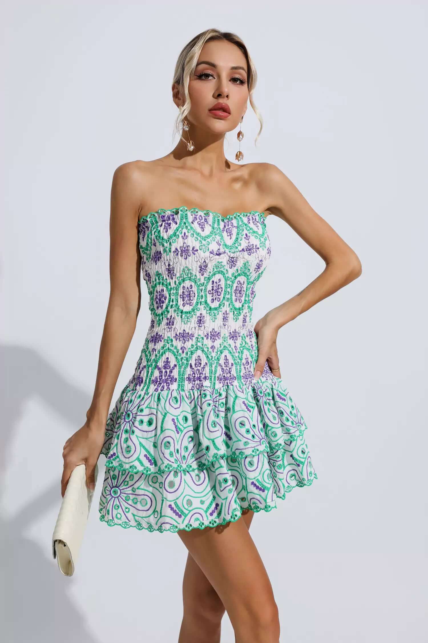 Color Off Shoulder Layered Dresses - Klyssia - Image 5