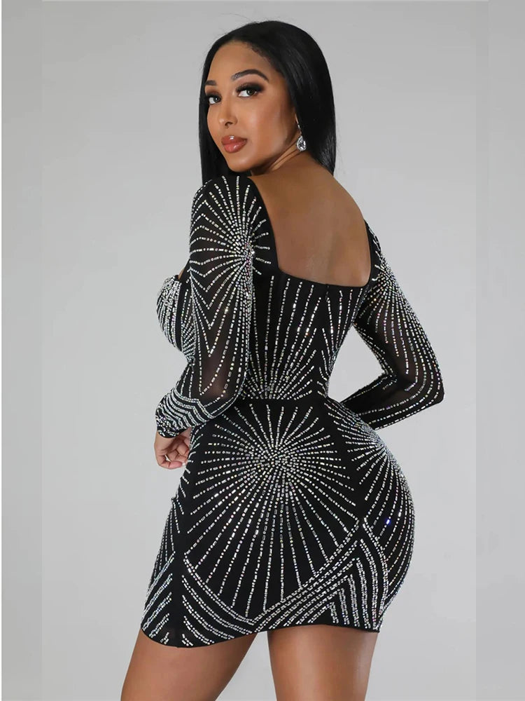 Rhinestone Bodycon Dress - Wellie - Image 3