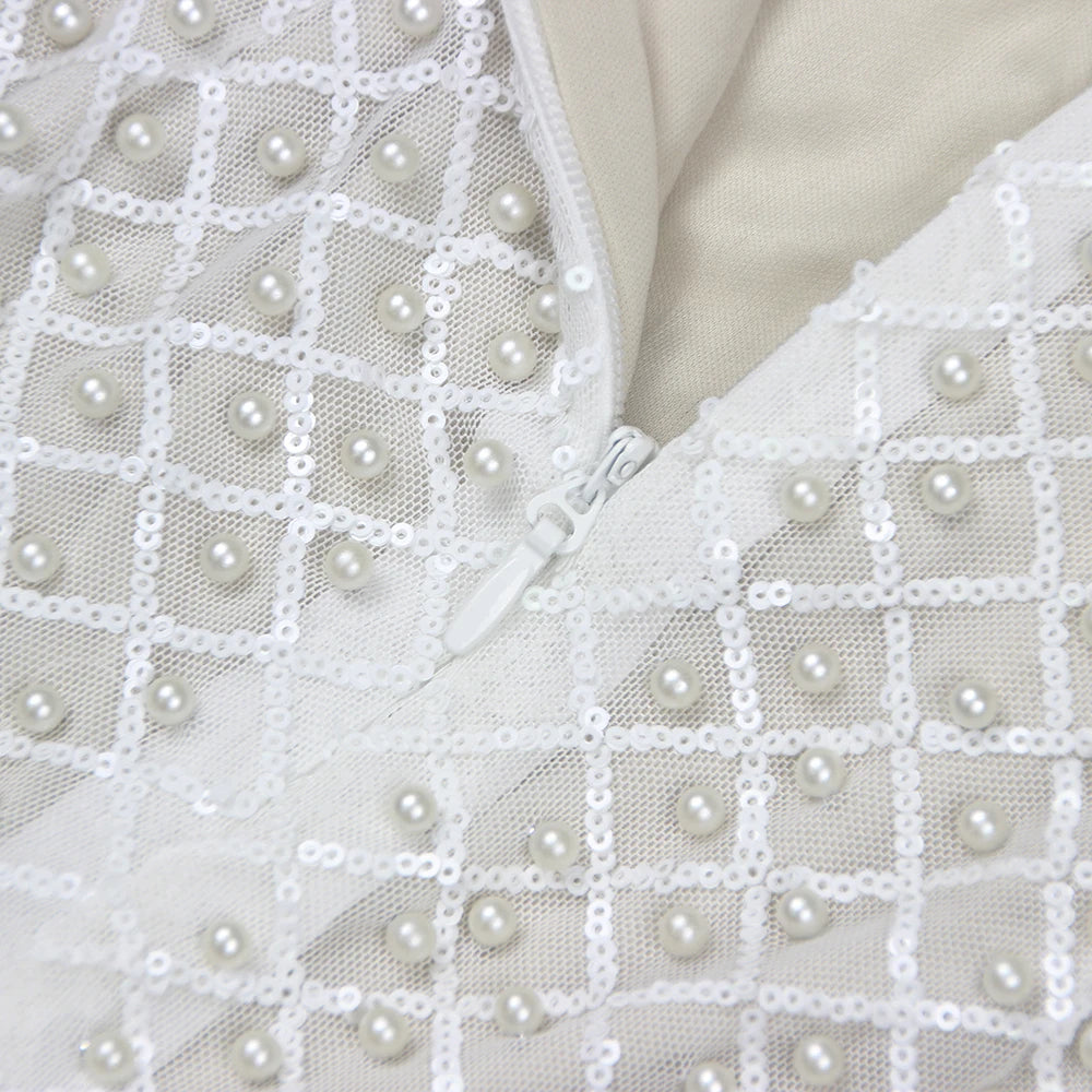 One Shoulder Beaded White Dress - Tania - Image 15