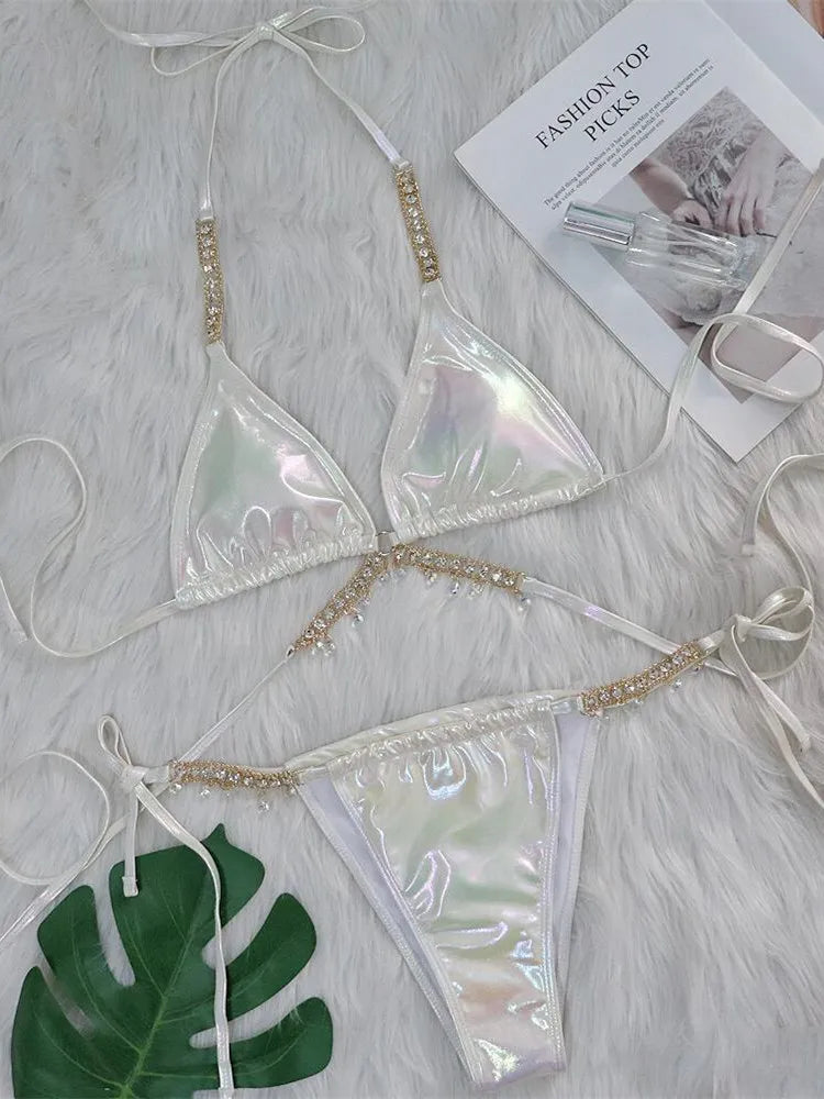 Luxury Rhinestone Criss Cross bikini Set - Alure - Image 3