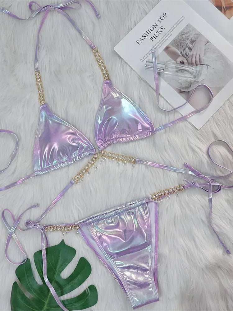 Luxury Rhinestone Criss Cross bikini Set - Alure