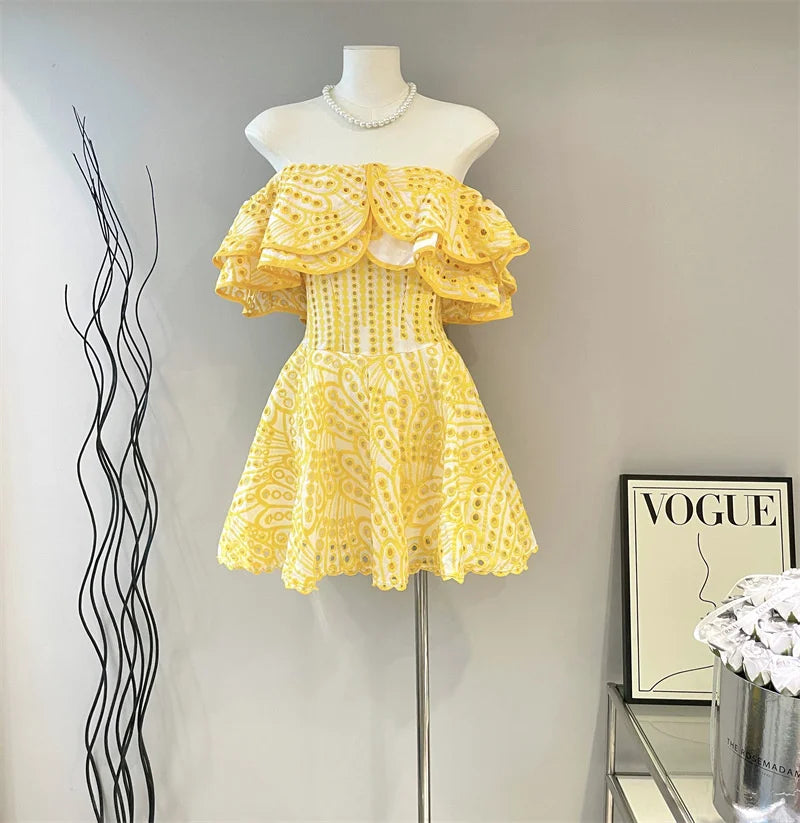 Embroidery Ruffles Dress - Rovenia - Image 16
