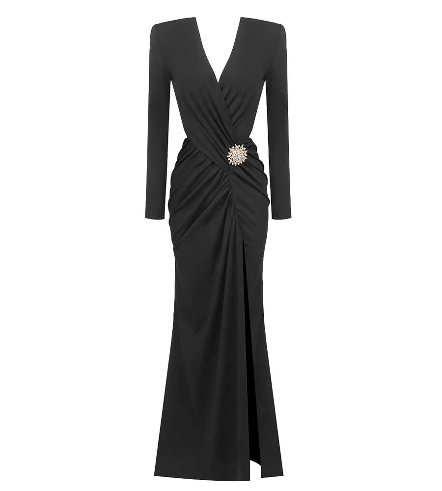 V Neck High Split Dress - Adyce