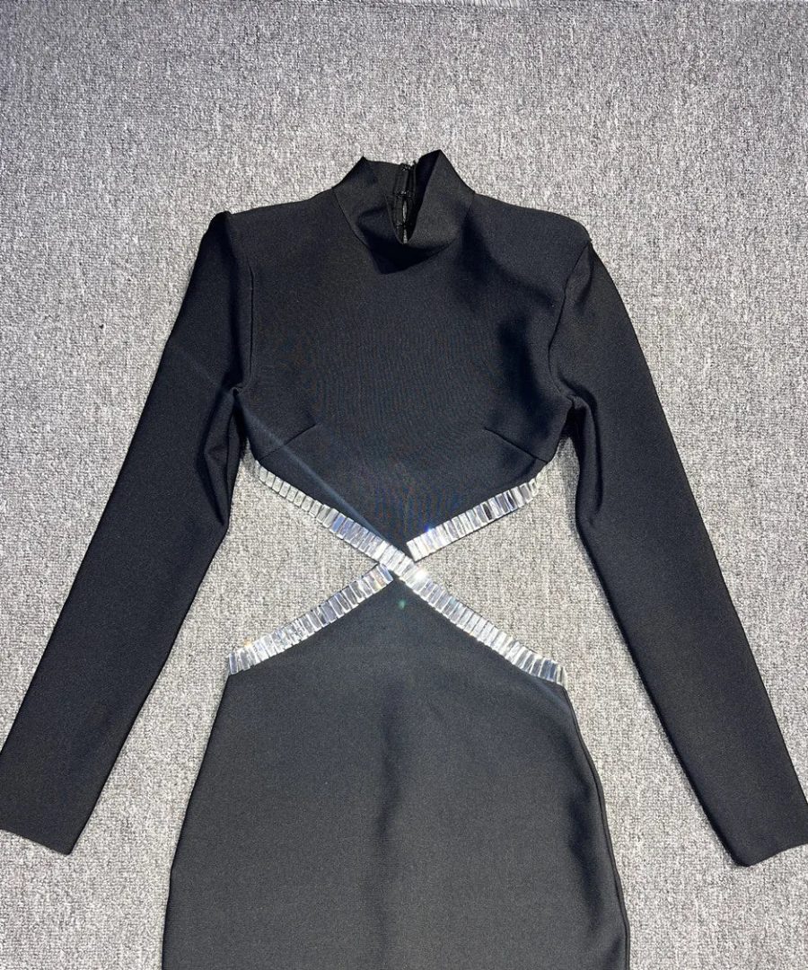 Long Sleeve Hollow Out Dress - Palez