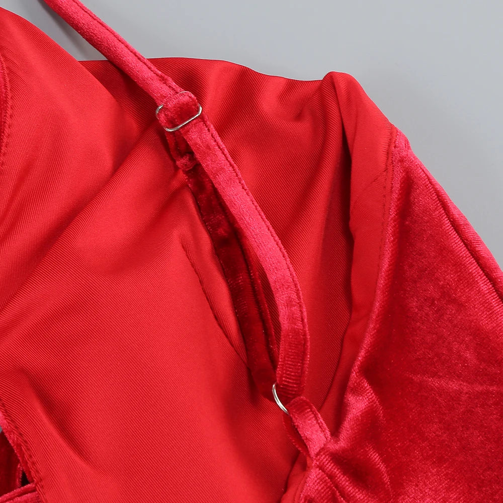 Red V-Neck Bodycon Dress - Lavinia - Image 3