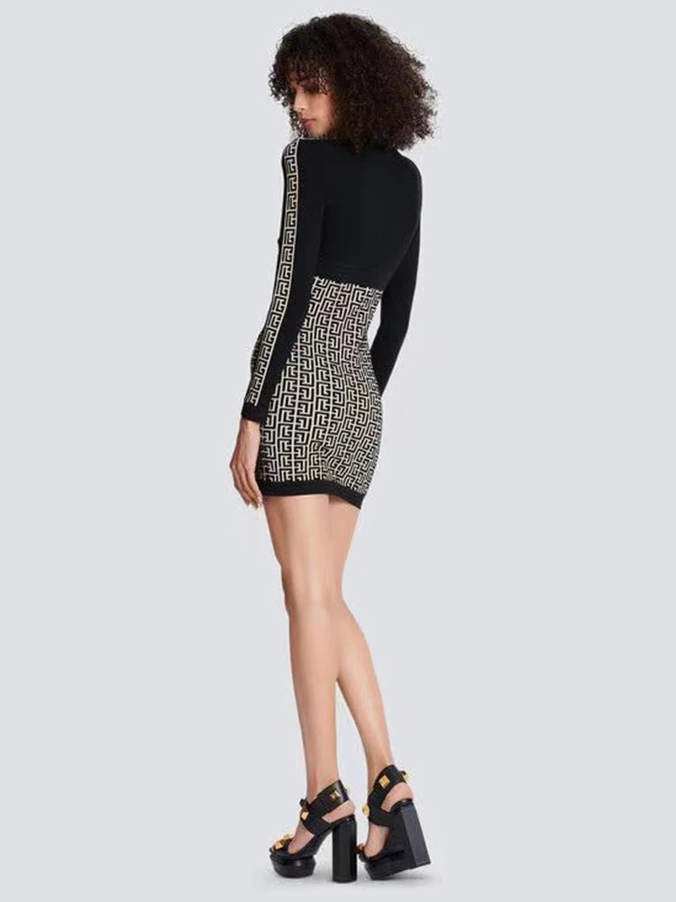 Black Jacquard Zipper Dress - Iara - Image 4