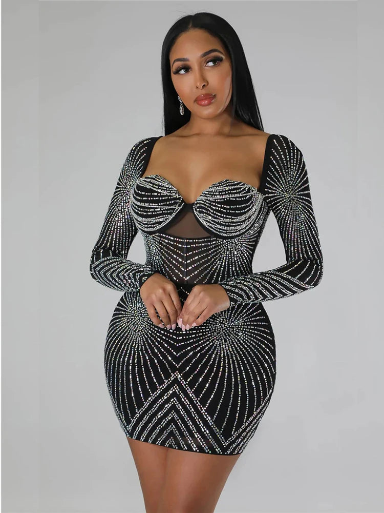Rhinestone Bodycon Dress - Wellie - Image 2