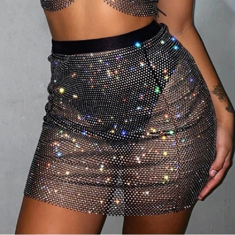 Above Knee Shiny Rhinestone Skirts - London - Image 13