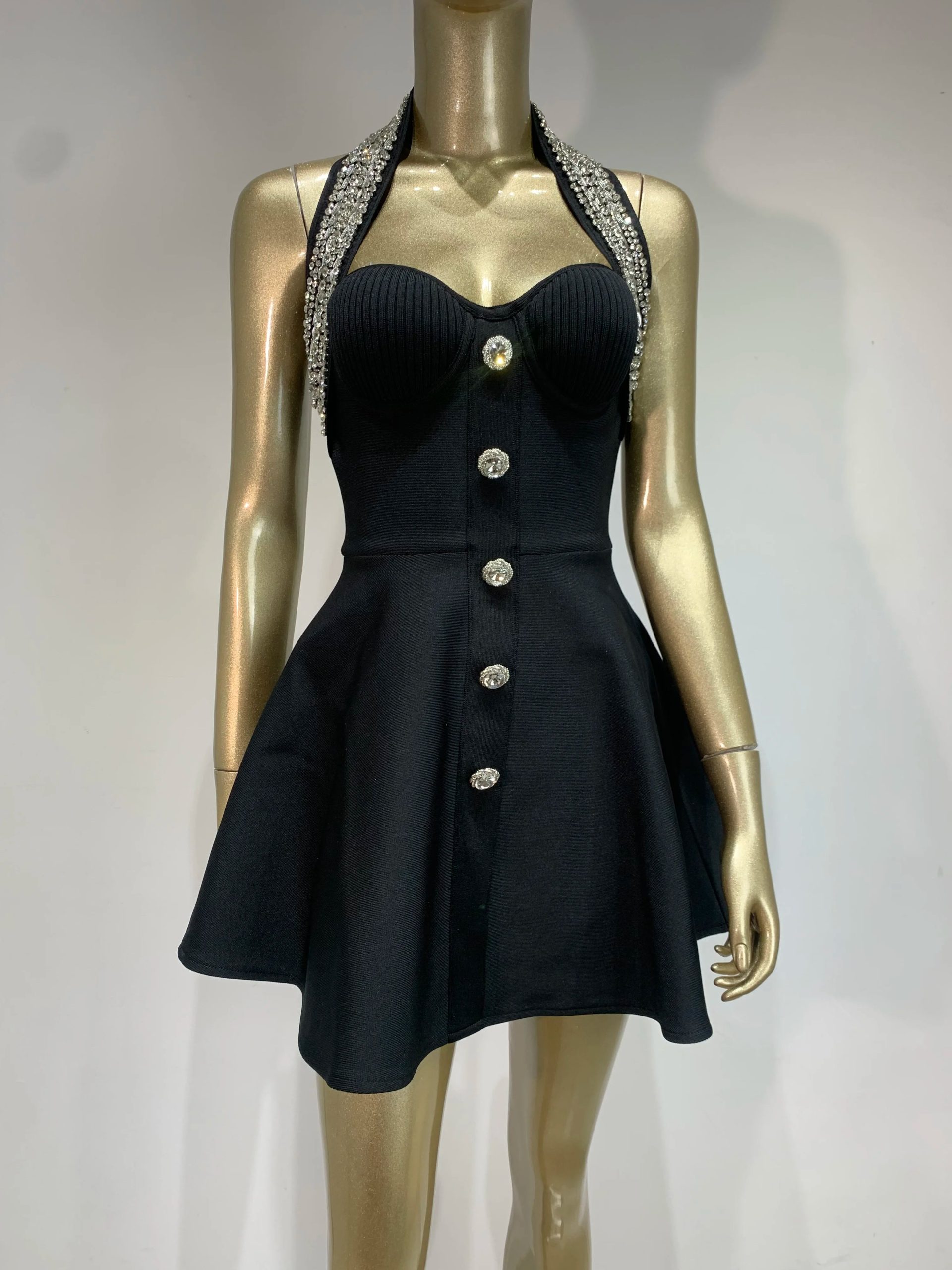 Backless Halter Buttons Dress - Saona - Image 11