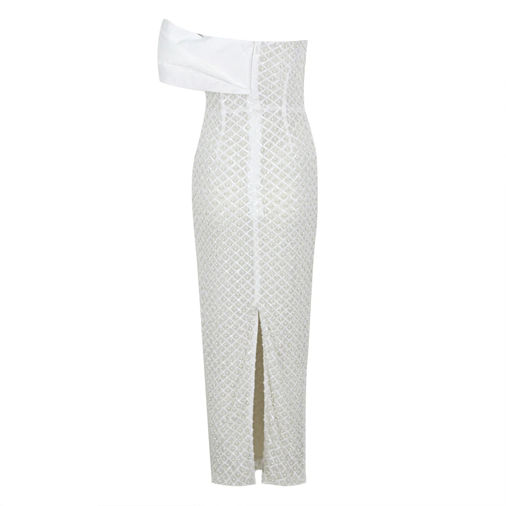 One Shoulder Beaded White Dress - Tania - Image 4