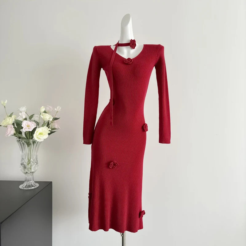 Knitted 3D Flower Dress - Kalie