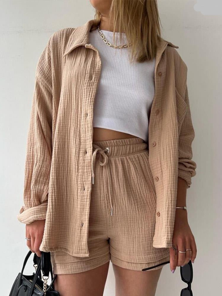 Oversized Long Sleeve Shirt 2 Piece Sets - Lila - Image 7