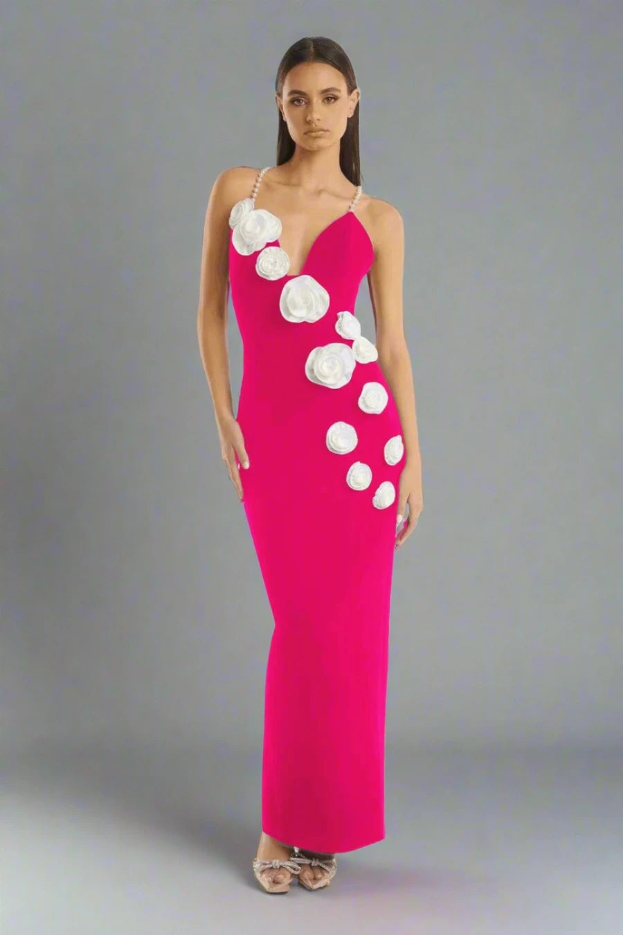 V-Neck Flowers Dress - Charmaine - Image 4