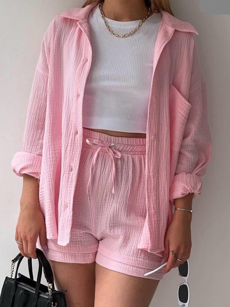 Oversized Long Sleeve Shirt 2 Piece Sets - Lila - Image 11